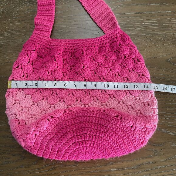 Handmade Boho Crochet Purse Shoulder Bag Pink Ombre Open Top - Picture 5 of 8